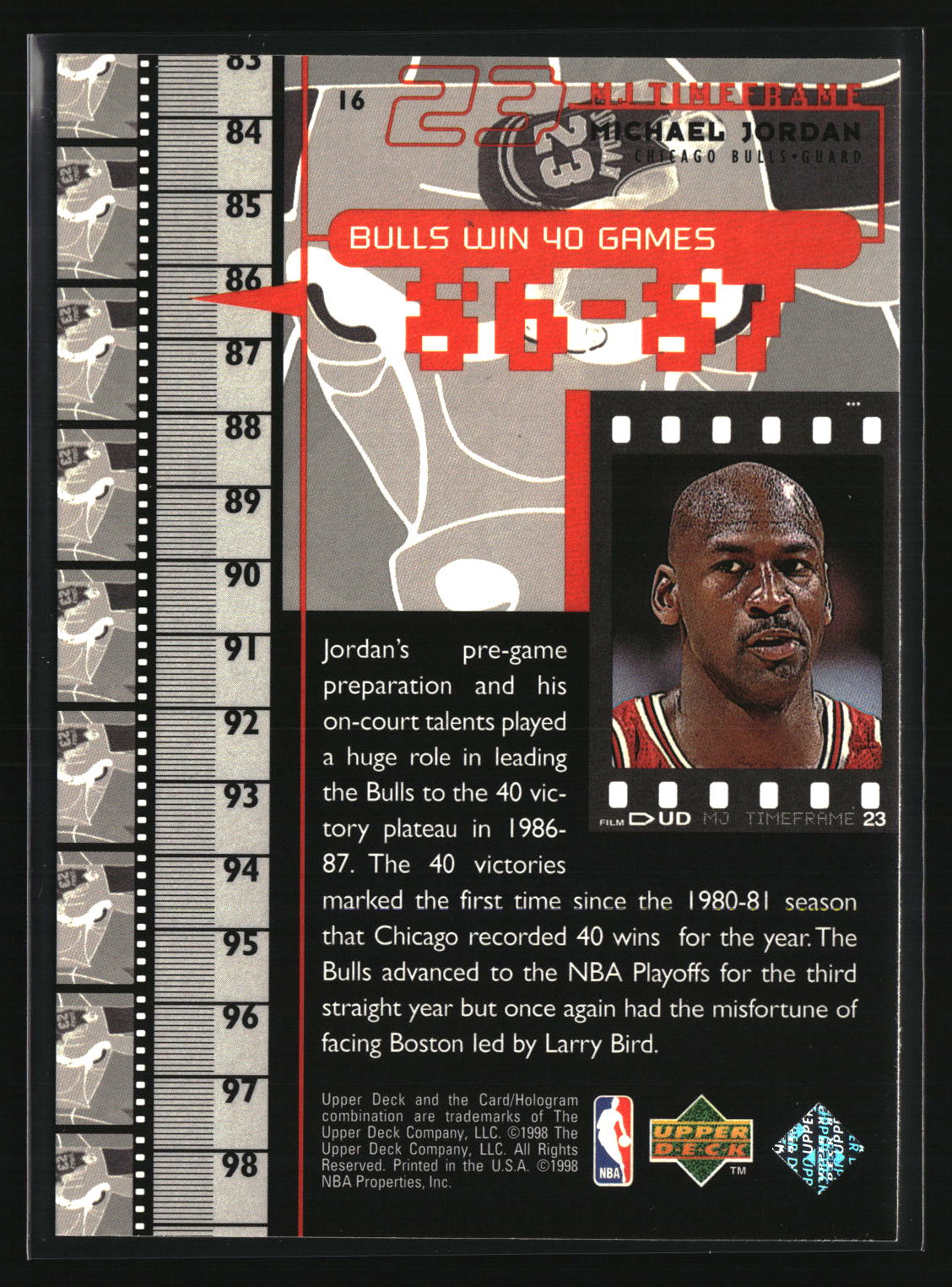 Michael Jordan 1998 Upper Deck Michael Jordan Living Legend #16