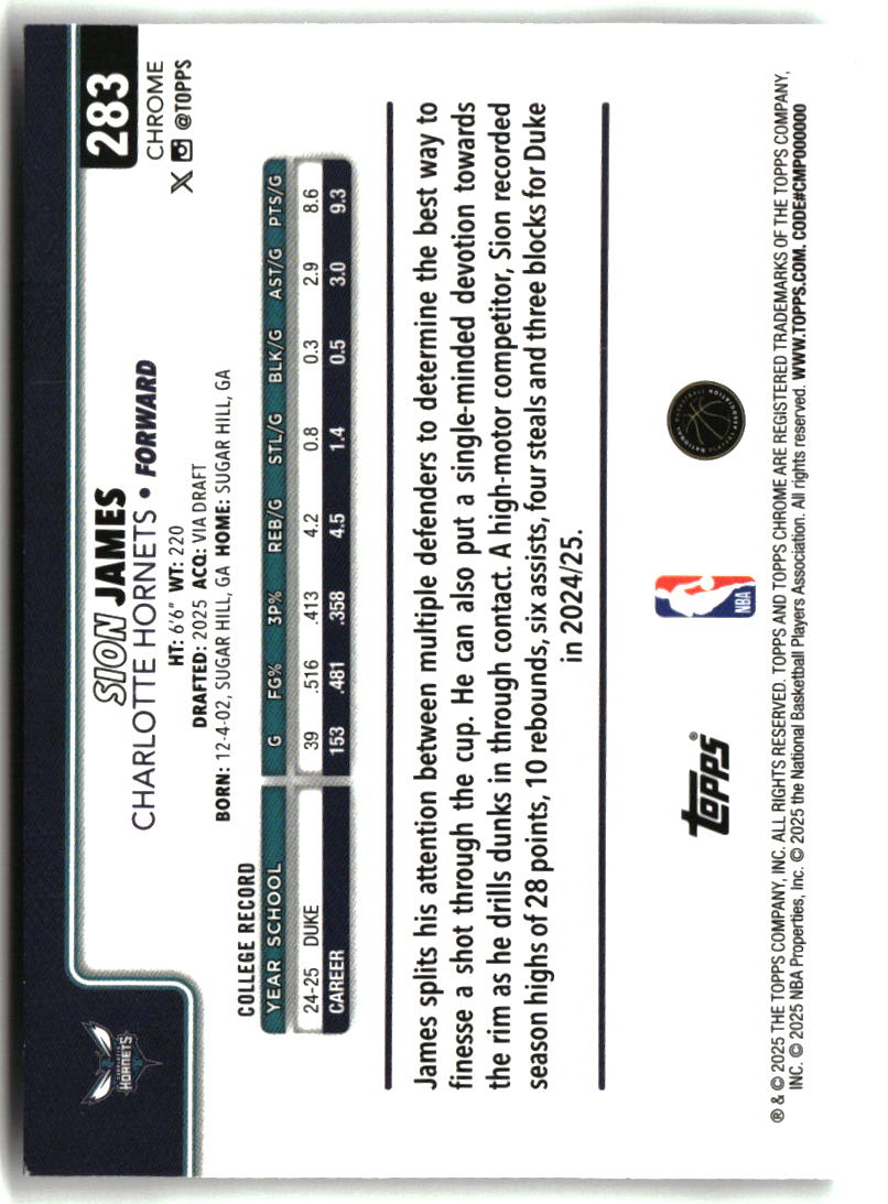 Sion James 2025-26 Topps Chrome #283
