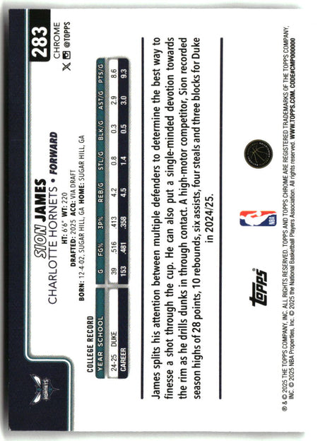Sion James 2025-26 Topps Chrome #283