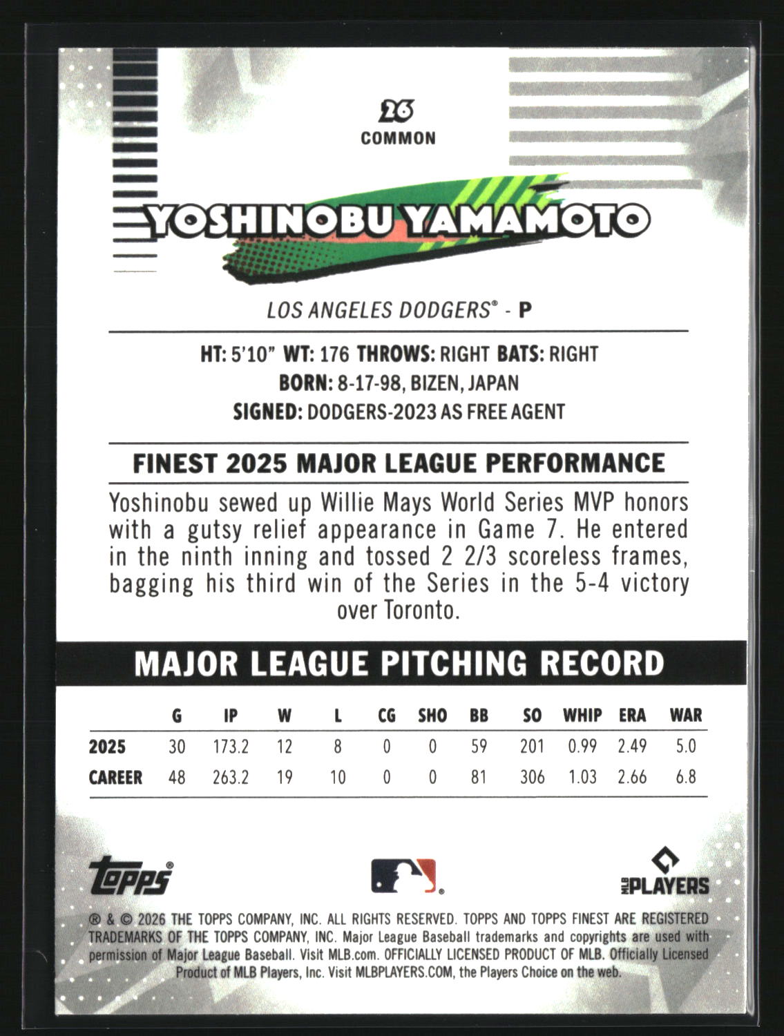Yoshinobu Yamamoto 2026 Finest #26