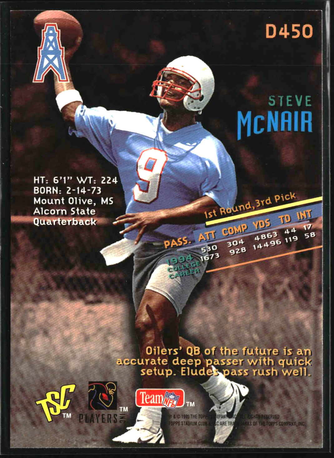 Steve McNair 1995 Stadium Club #D450