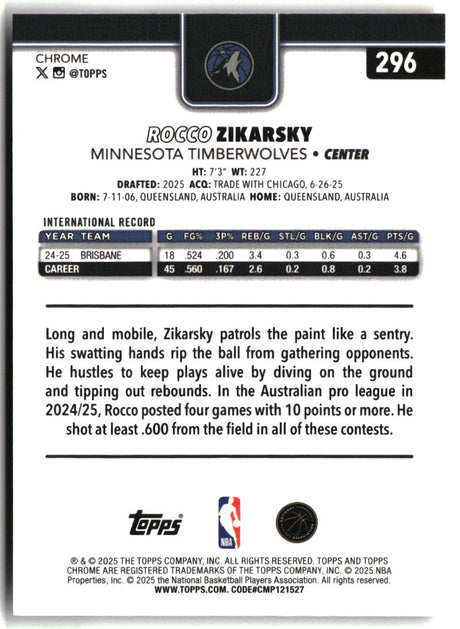 Rocco Zikarsky 2025-26 Topps Chrome #296