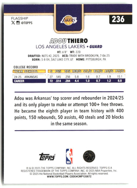 Adou Thiero 2025-26 Topps #236