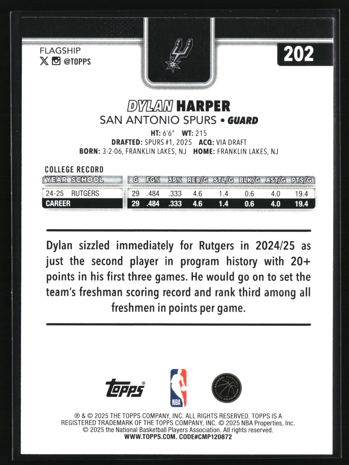 Dylan Harper 2025-26 Topps #202
