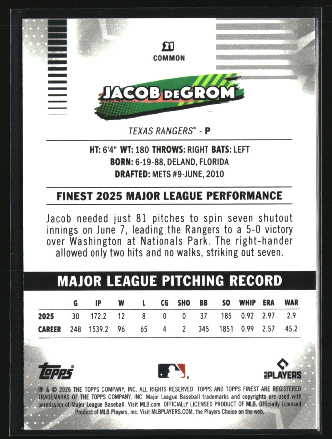 Jacob Degrom 2026 Finest #21