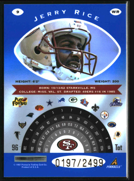 Jerry Rice 1997 Pinnacle Totally Certified Platinum Blue #9 #/2499