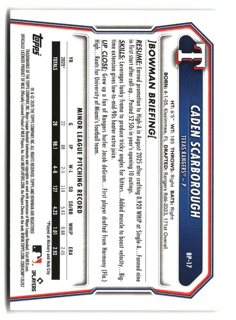 Caden Scarborough 2026 Bowman Prospects #BP-17