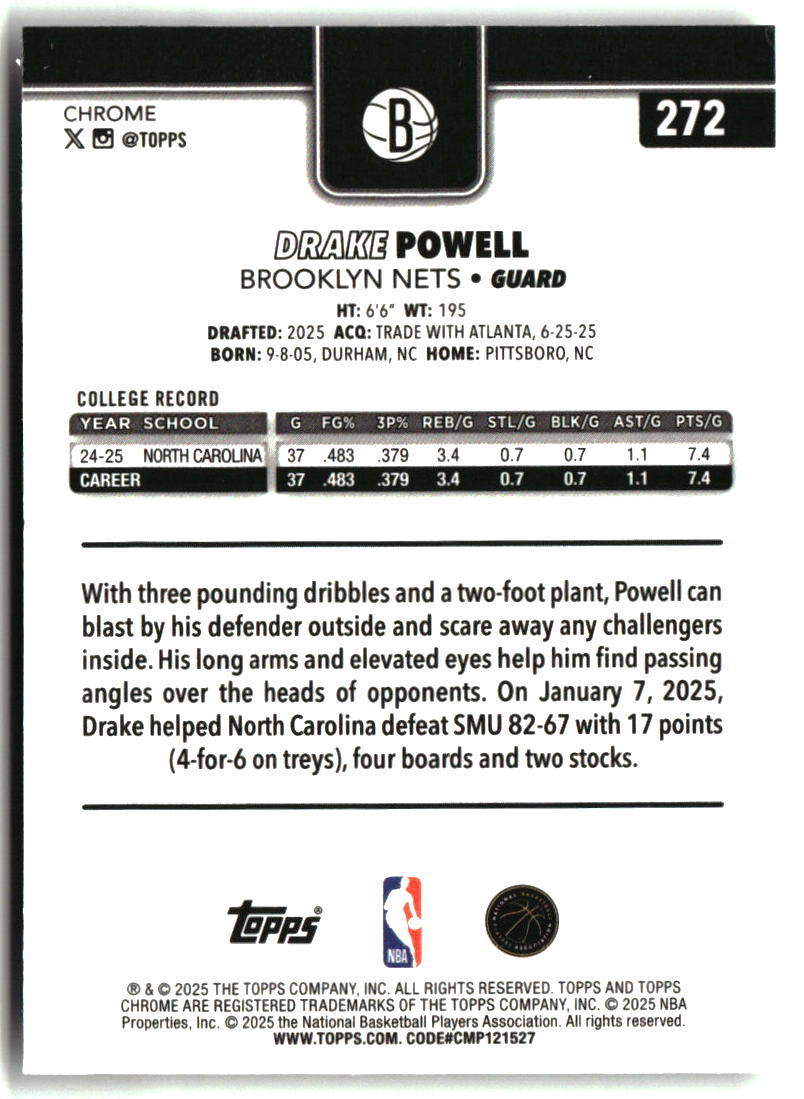 Drake Powell 2025-26 Topps Chrome #272