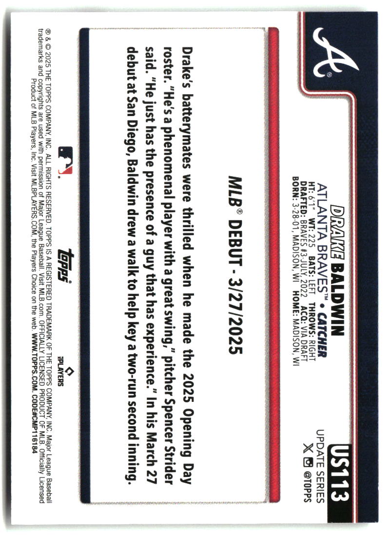 Drake Baldwin 2025 Topps Update #US113