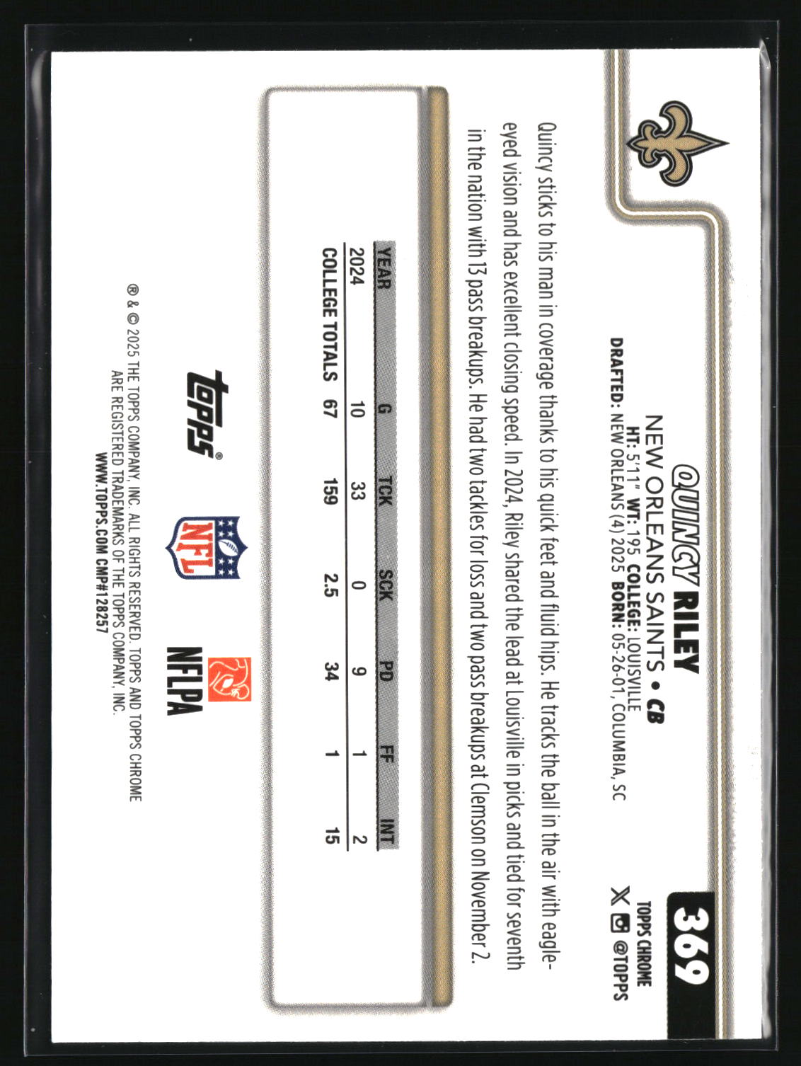 Quincy Riley 2025 Topps Chrome #369