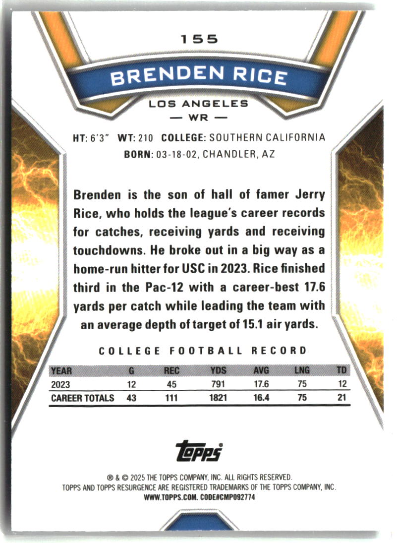 Brenden Rice 2024 Topps Resurgence #155