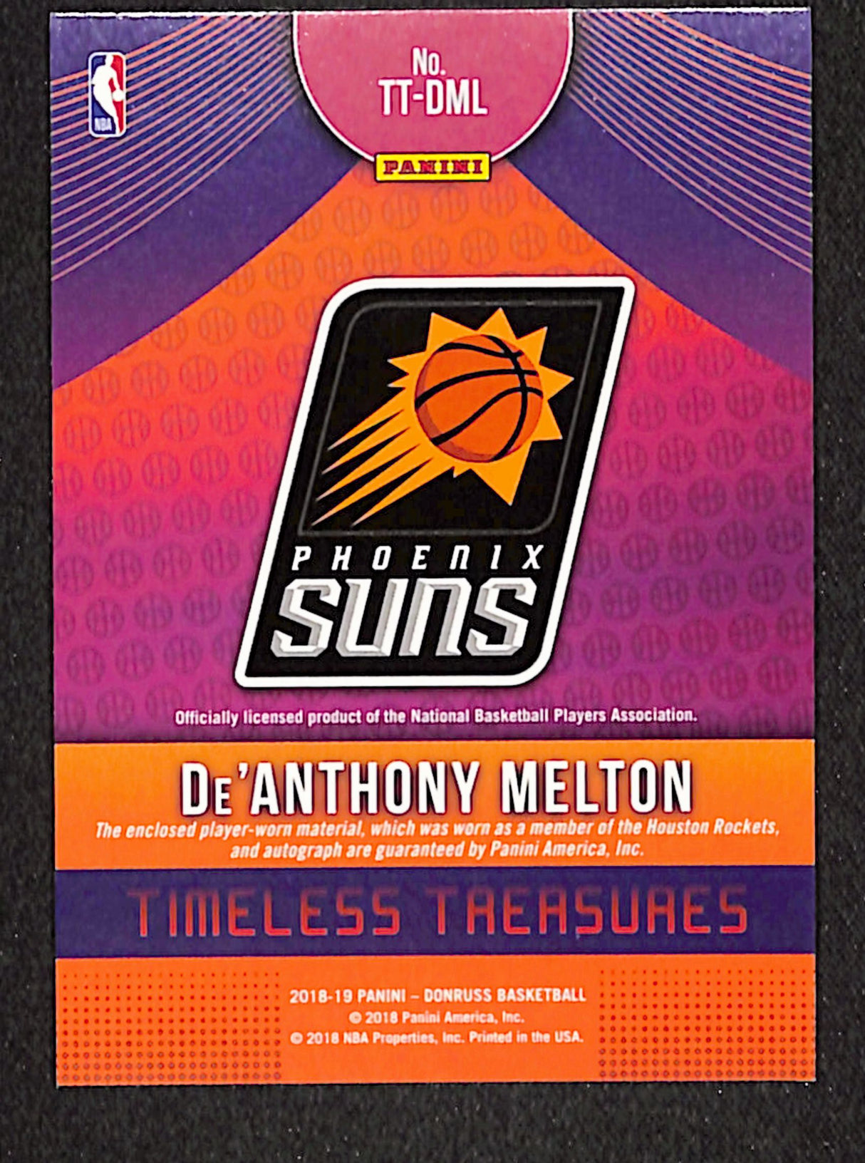 De'Anthony Melton 2018-19 Timeless Treasures Materials Signatures #TT-DML #/99