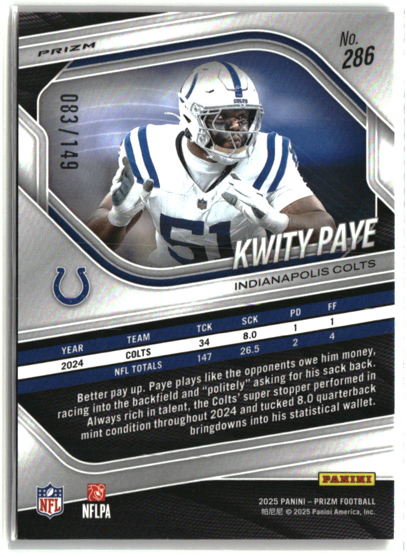 Kwity Paye 2025 Panini Prizm Red Wave #286 #/149