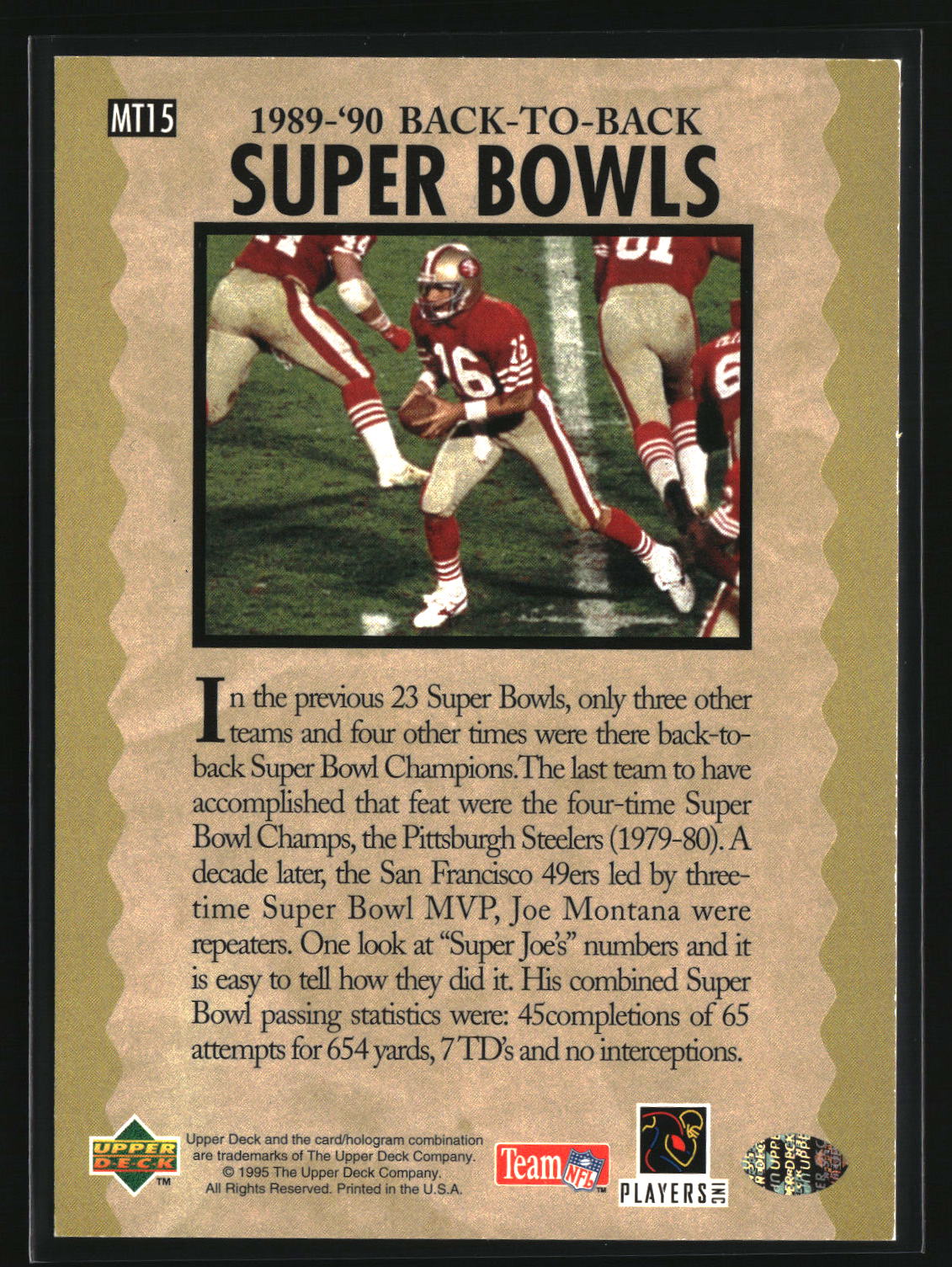 Joe Montana 1995 Upper Deck Joe Montana Trilogy #MT15