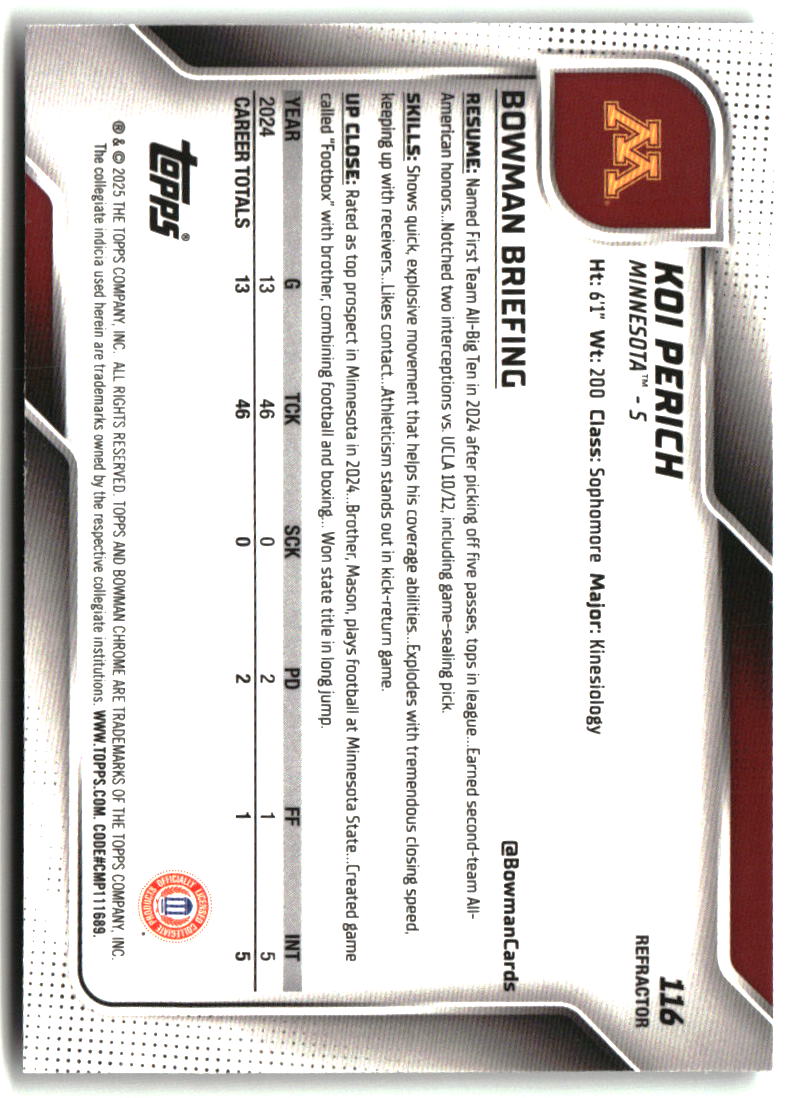 Koi Perich 2025 Bowman University Chrome Refractor #116