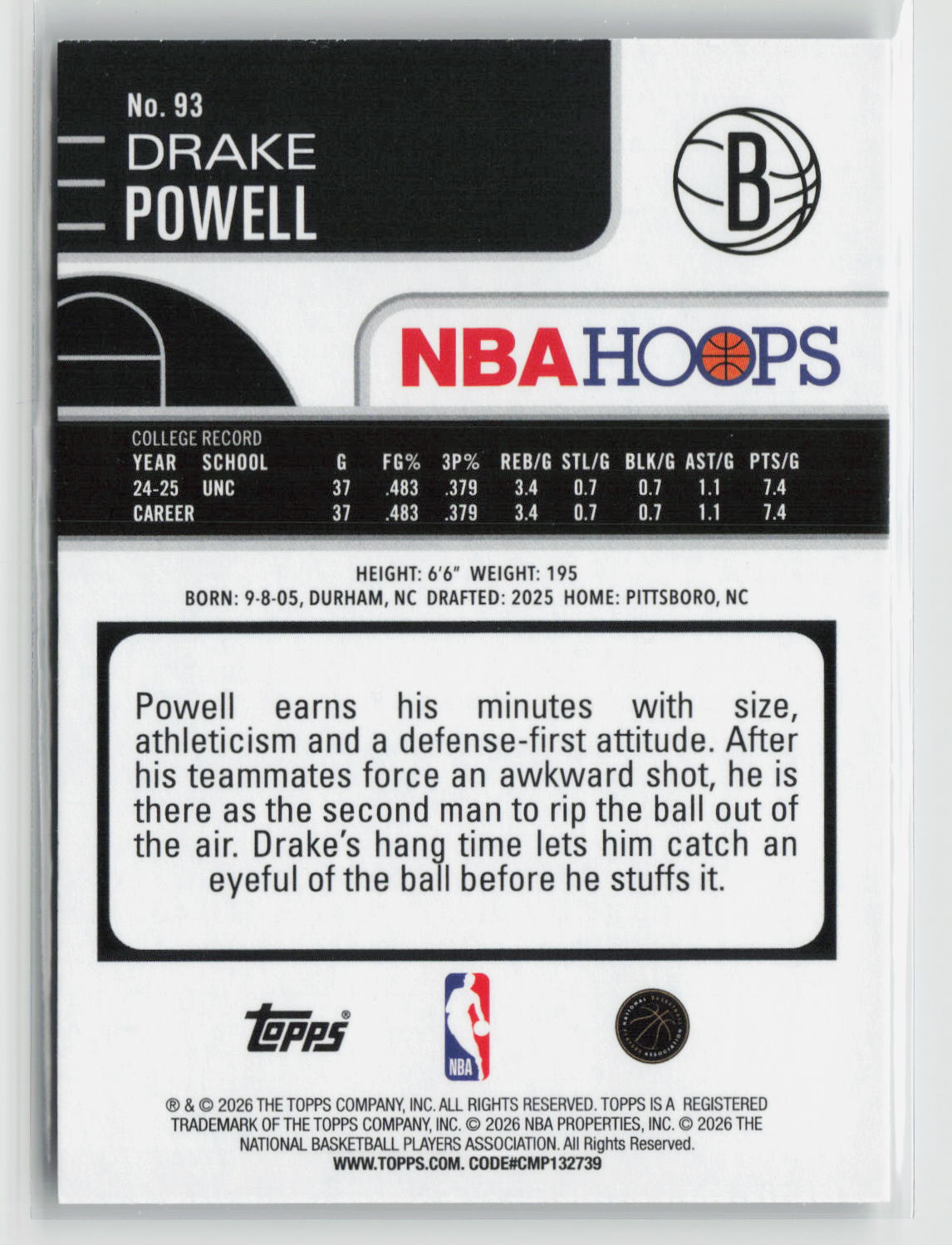 Drake Powell 2025-26 Hoops #93