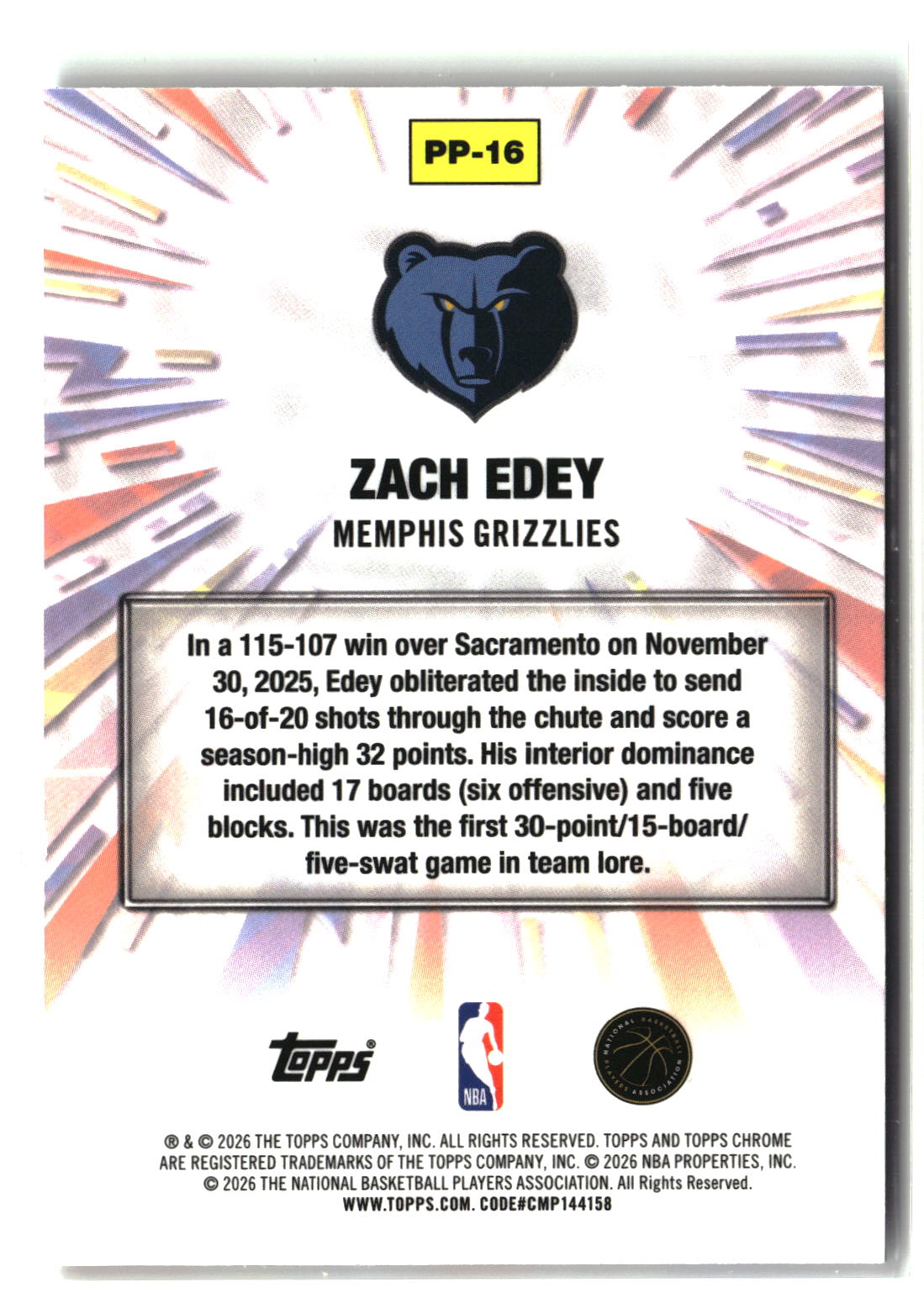 Zach Edey 2025-26 Topps Chrome Update Power Players #PP-16