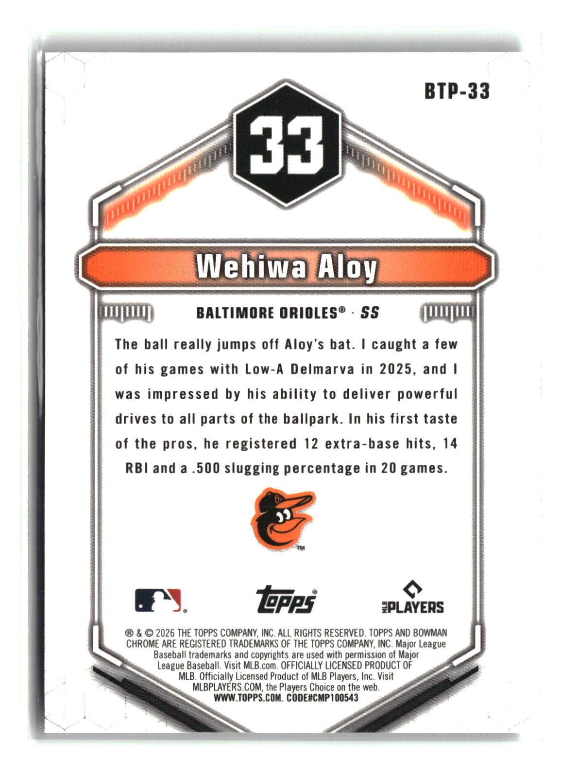 Wehiwa Aloy 2026 Bowman Bowman Scouts' Top 100 #BTP-33