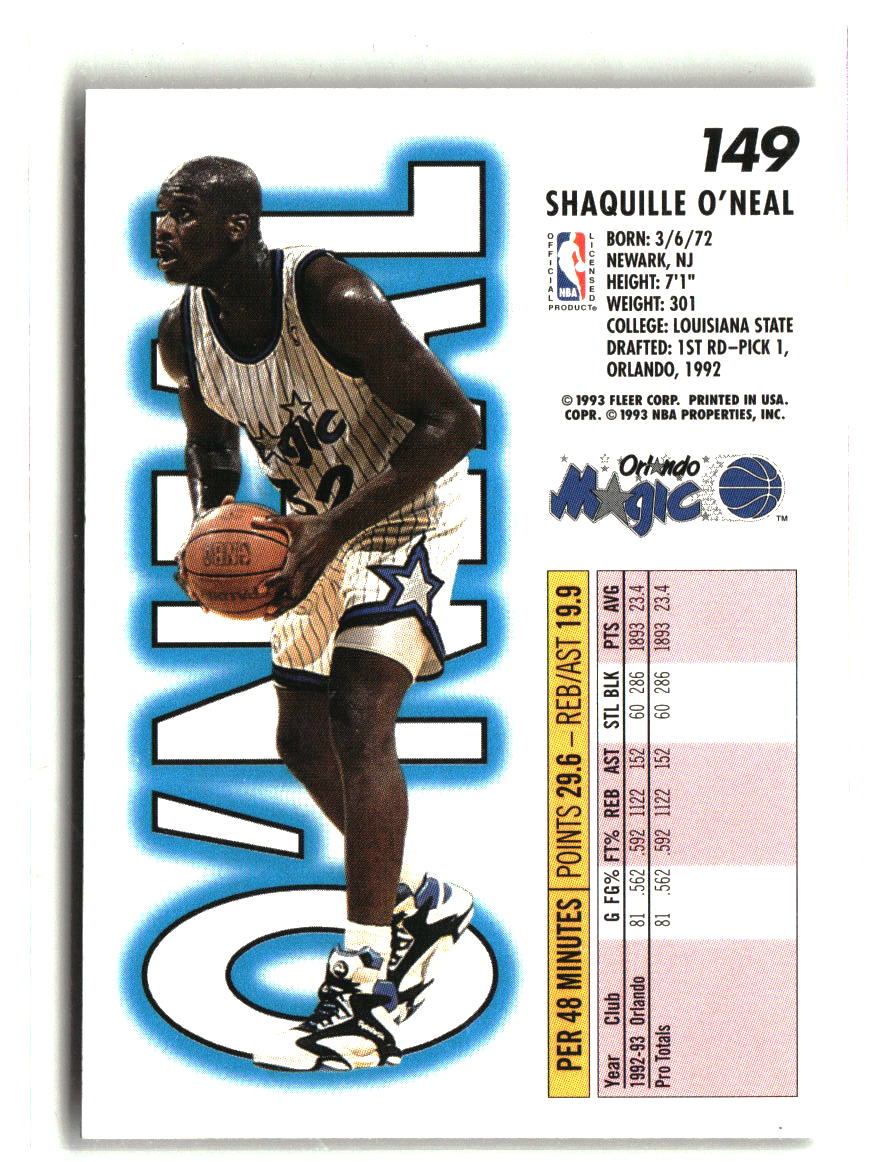 Shaquille O'Neal 1993-94 Fleer #149