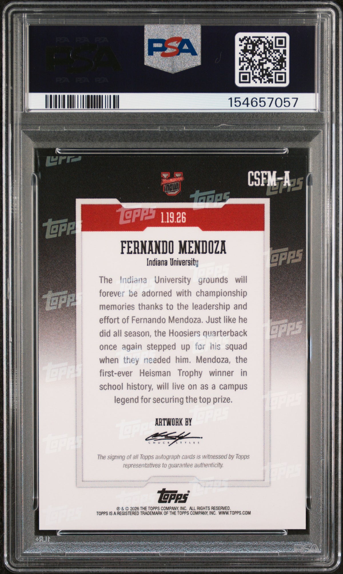 Fernando Mendoza 2025 Bowman U Now Art Card #CSFM-A PSA 10