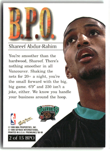 Shareef Abdur-Rahim 1998-99 SkyBox Premium B.P.O. #2 BPO