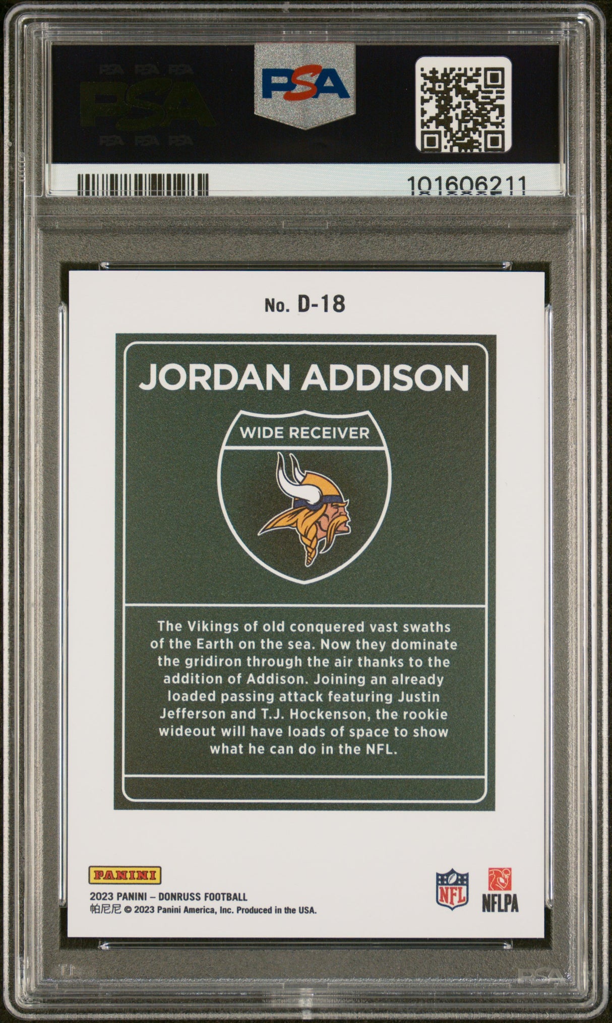 Jordan Addison 2023 Panini Donruss Downtown! #D18 PSA 9
