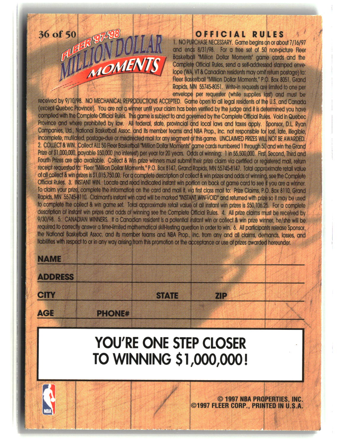 Jeff Hornacek 1997-98 Fleer Million Dollar Moments #36