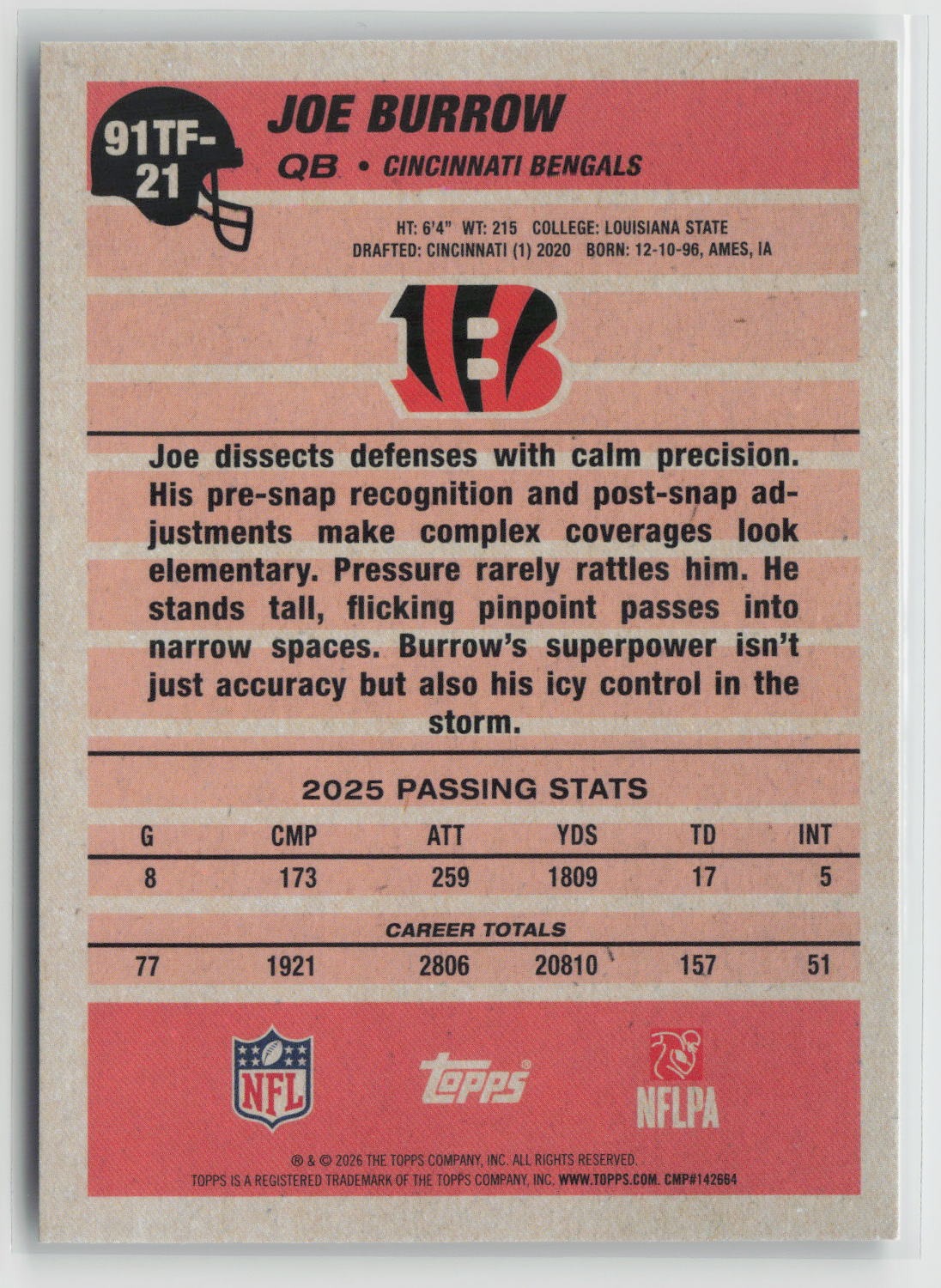 Joe Burrow 2026 Topps Flagship 35th Anniversary The Real One #91TF-21
