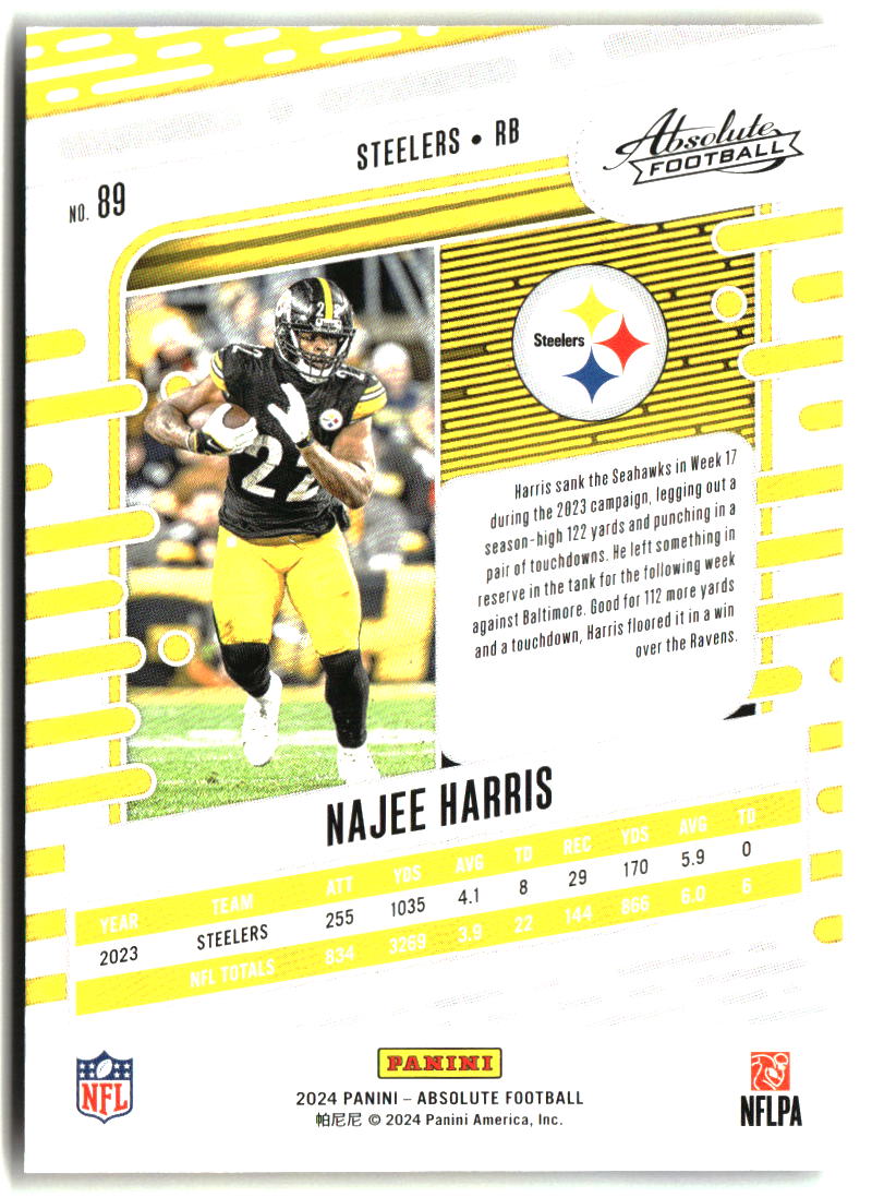 Najee Harris 2024 Panini Absolute Blue #89