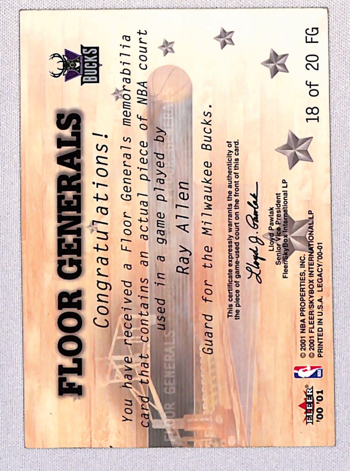 Ray Allen 2000-01 Fleer Legacy Floor Generals #18 FG