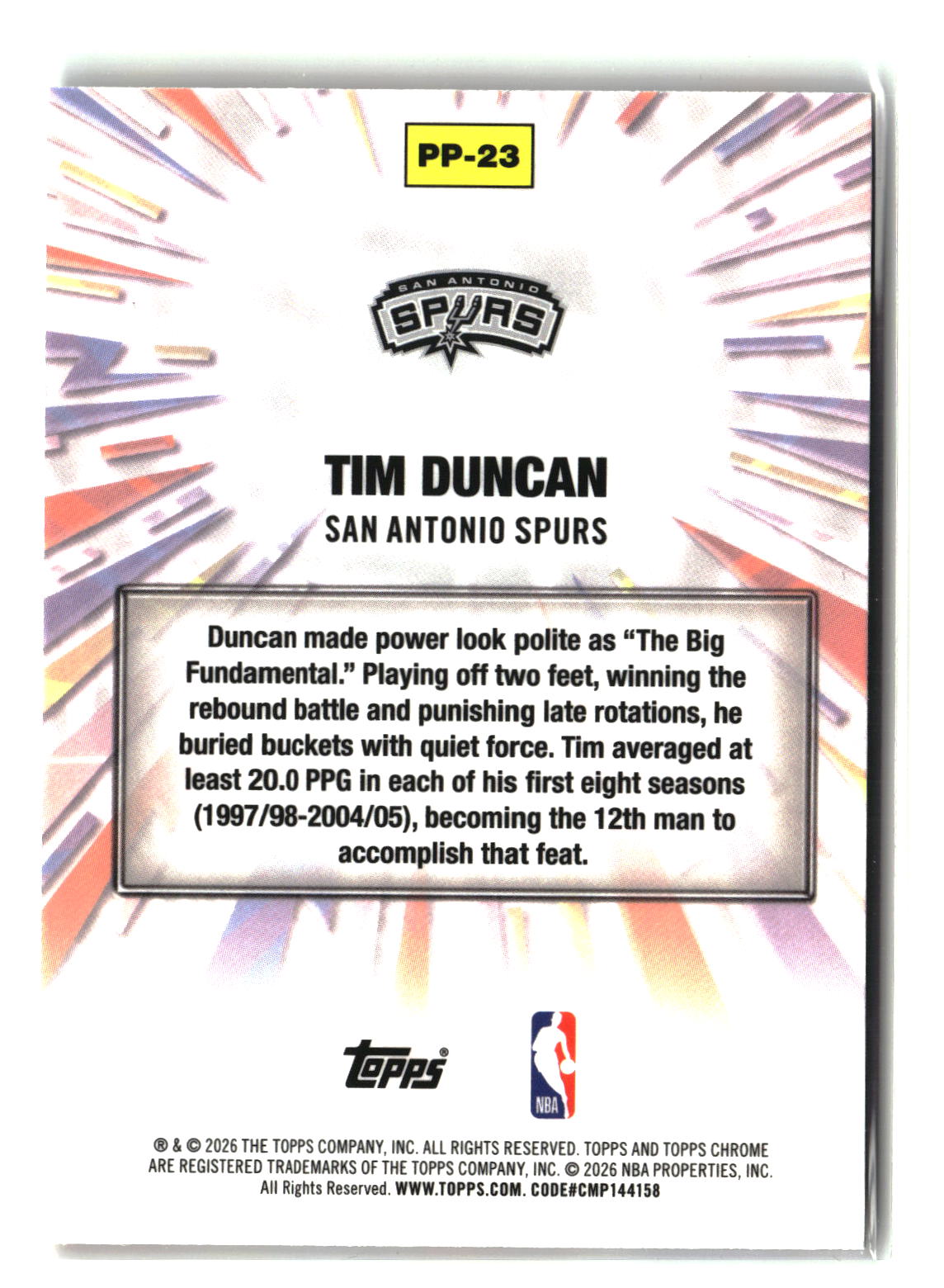 Tim Duncan 2025-26 Topps Chrome Update Power Players #PP-23