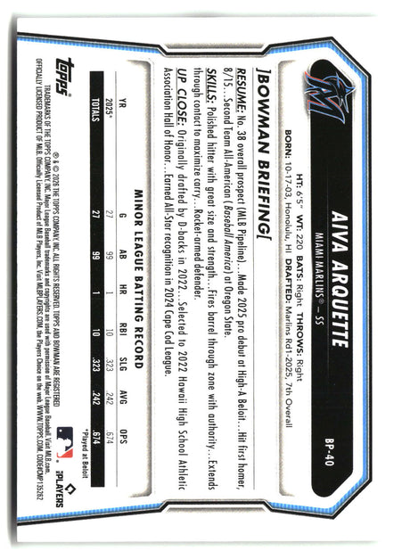 Aiva Arquette 2026 Bowman Prospects #BP-40