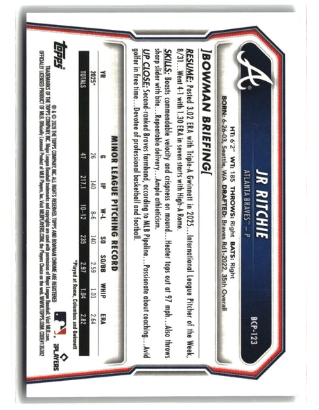 JR Ritchie 2026 Bowman Chrome Prospects Reptilian Refractor #BCP-123