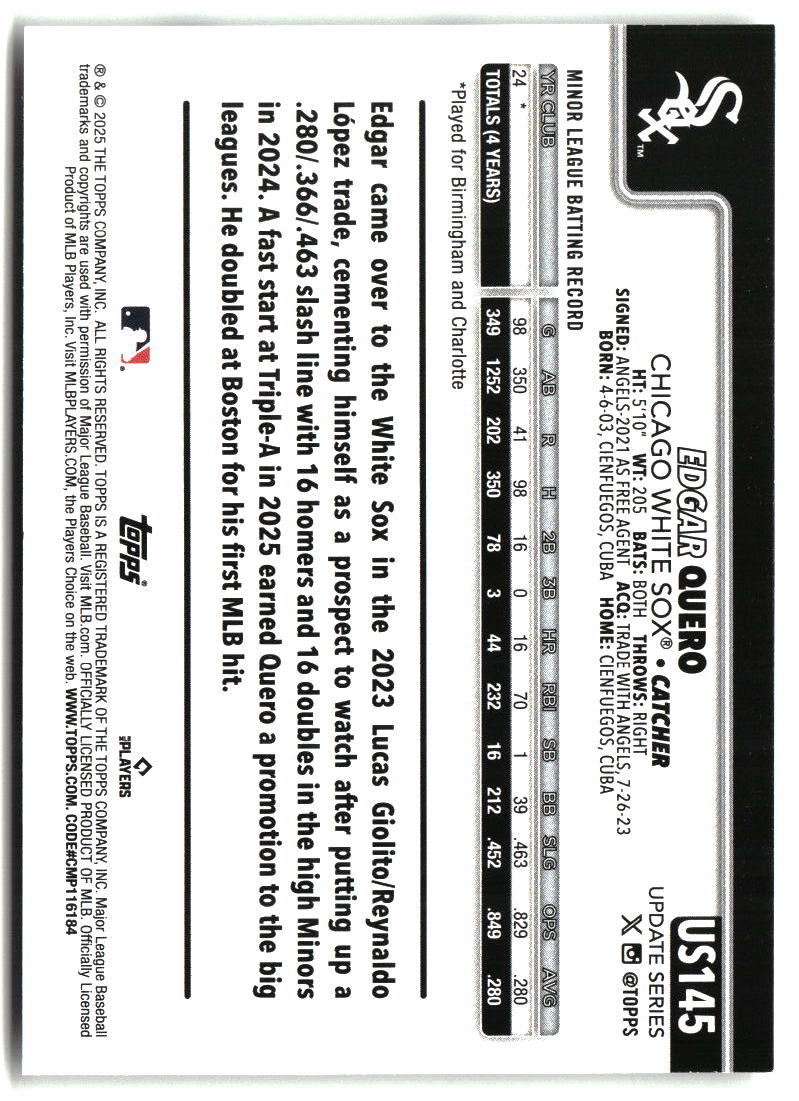 Edgar Quero 2025 Topps Update #US145