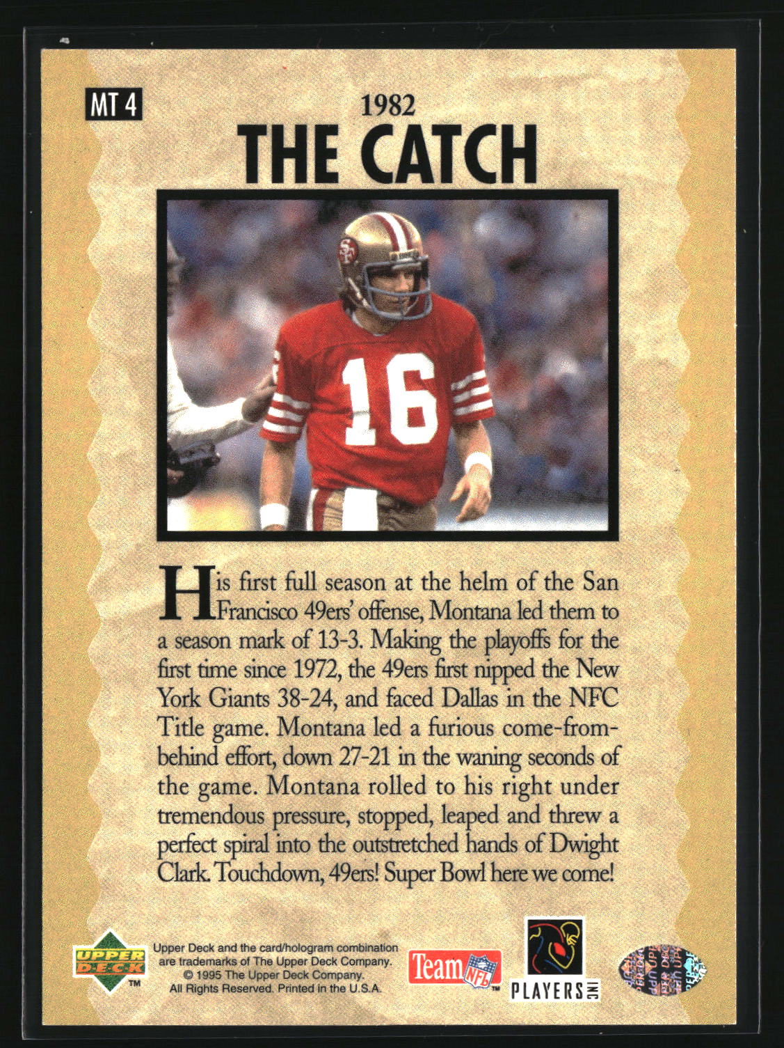 Joe Montana 1995 Collector's Choice Joe Montana Trilogy #MT4