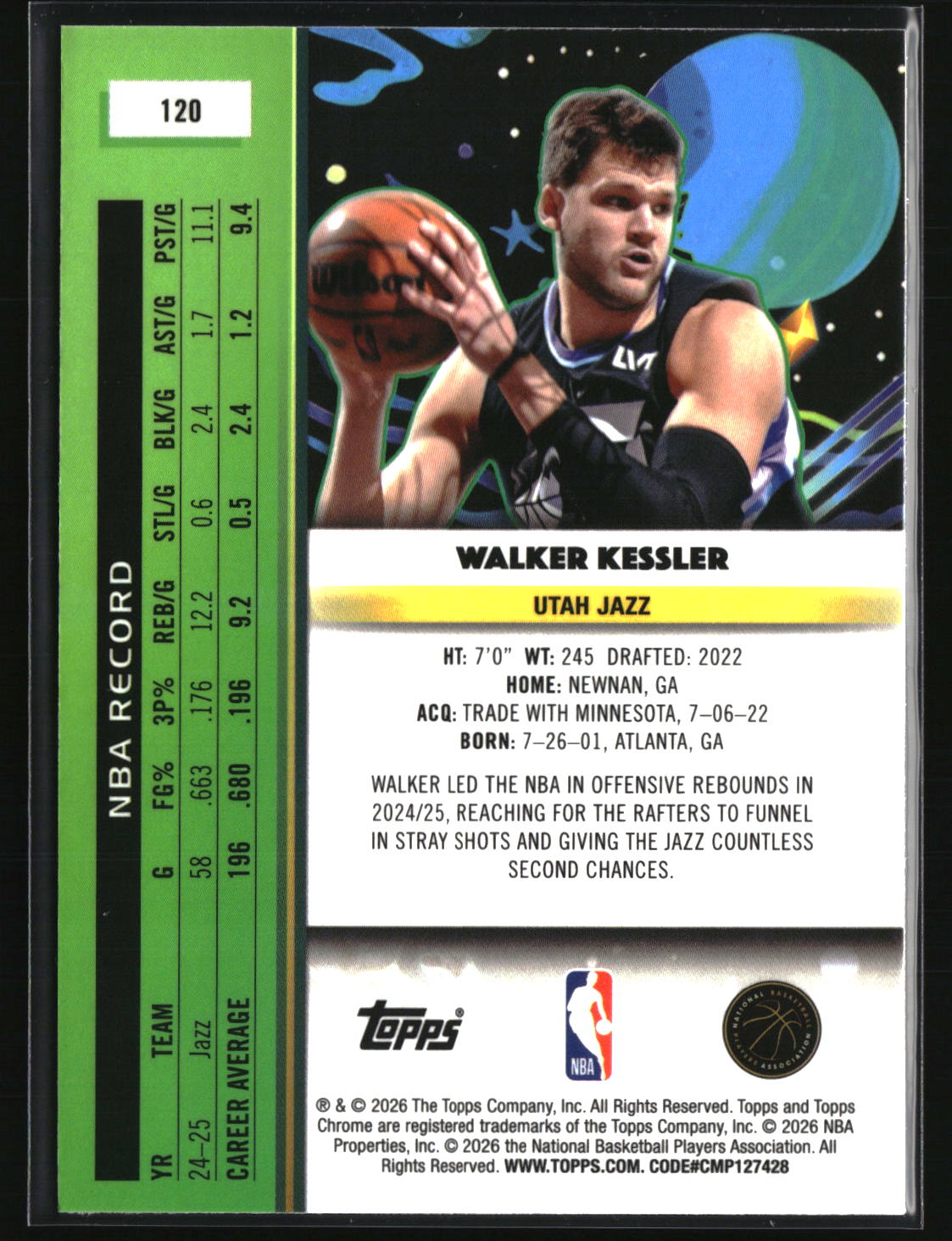 Walker Kessler 2025-26 Topps Chrome Cosmic #120