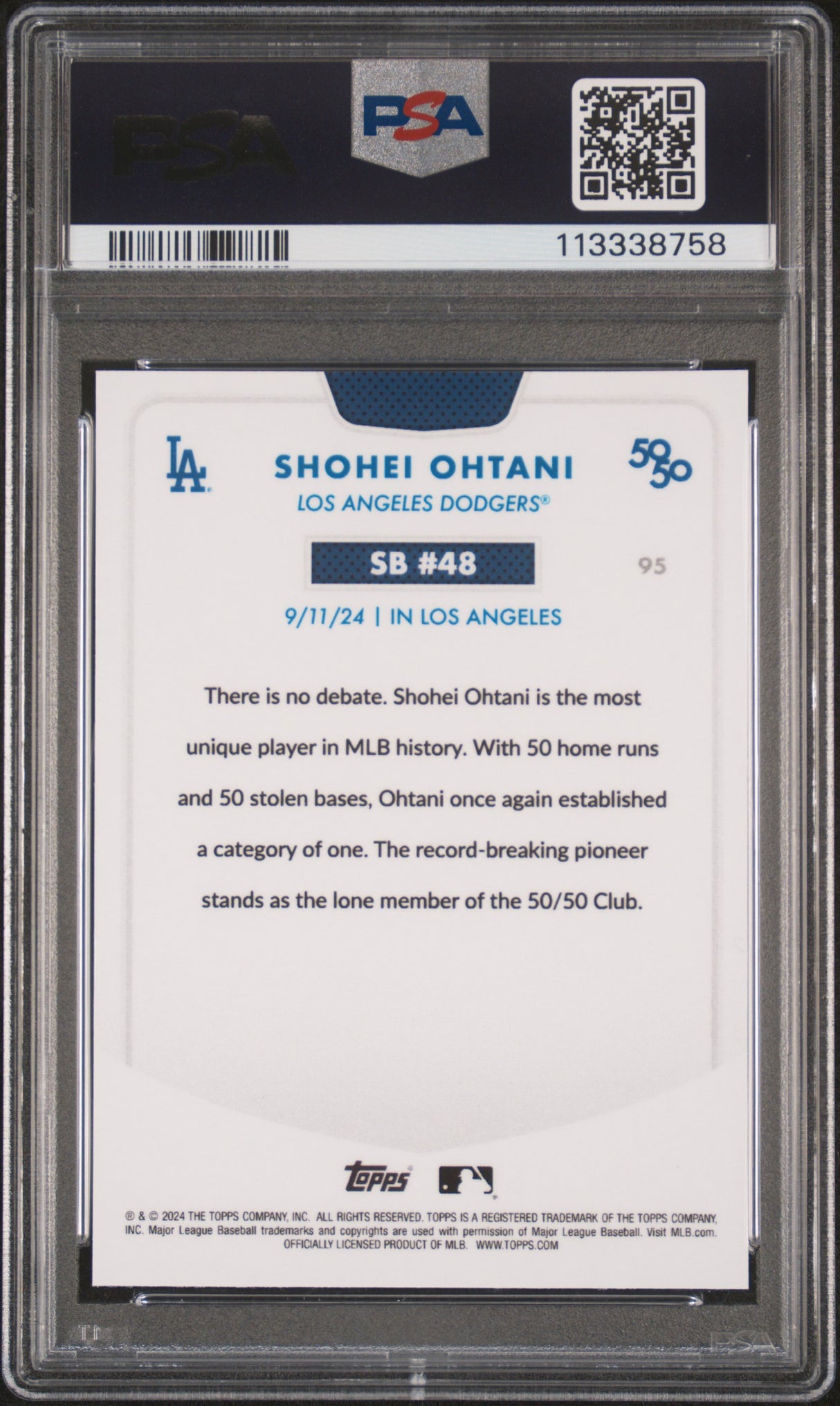 Shohei Ohtani 2024 Topps 50/50 Shohei Ohtani Chrome Gold Refractor #95 /50 PSA 9