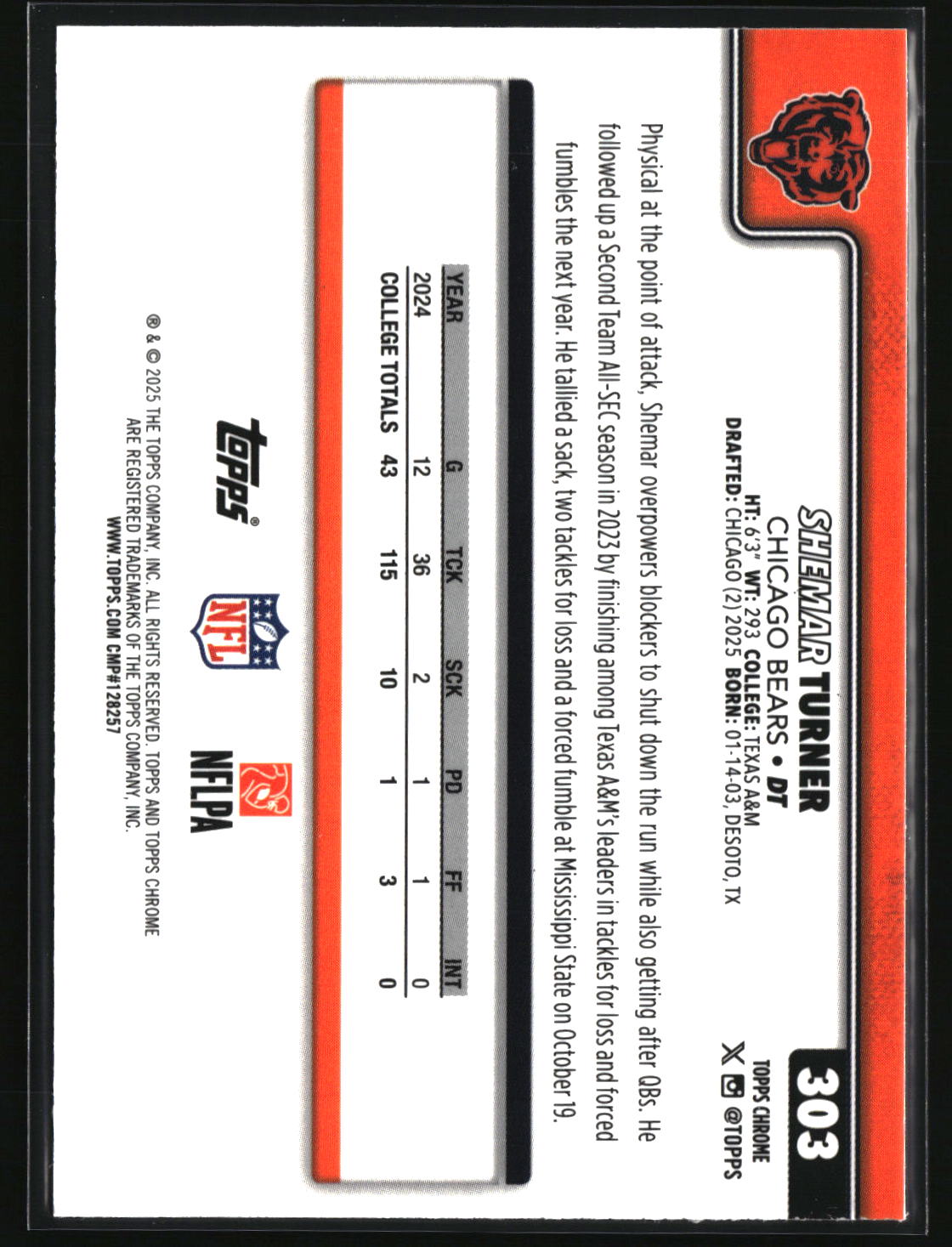 Shemar Turner 2025 Topps Chrome #303