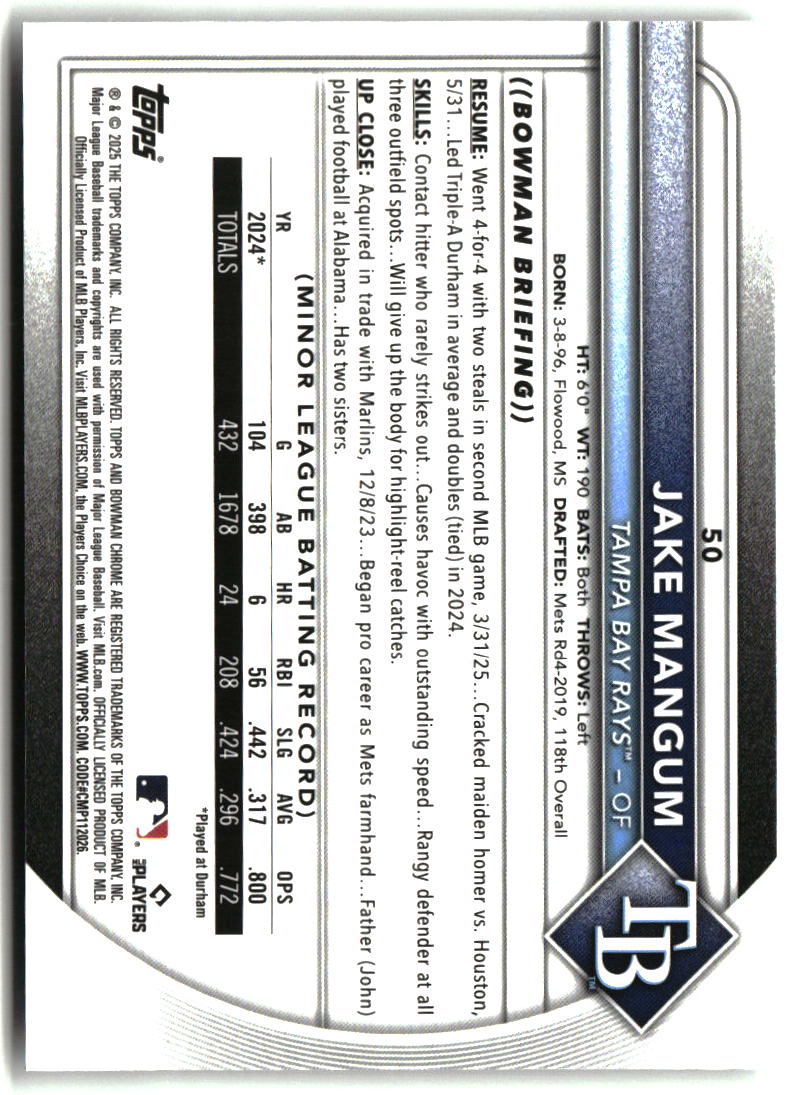 Jake Mangum 2025 Bowman Chrome #50