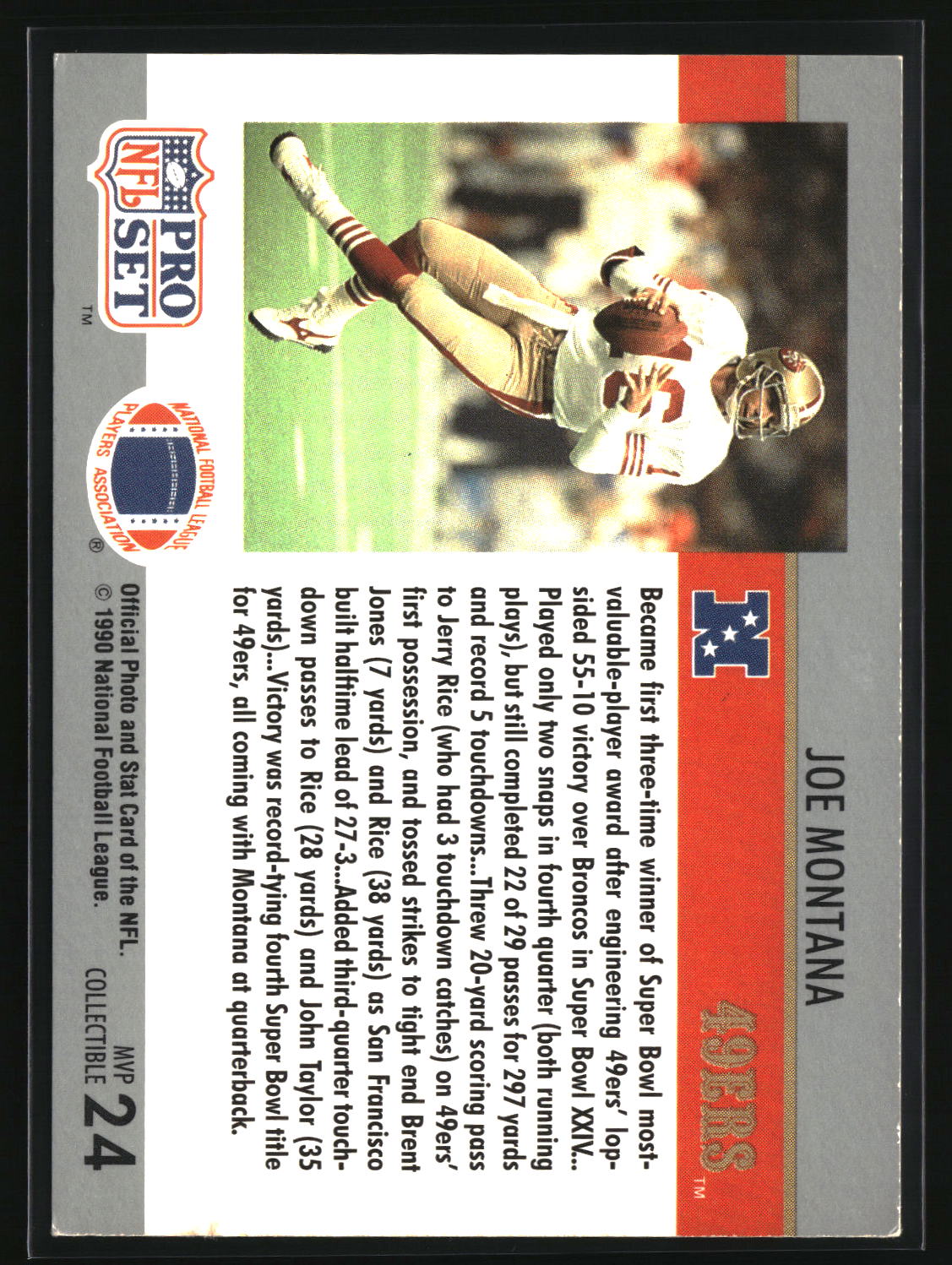Joe Montana 1990 Pro Set Super Bowl MVP Collectibles #24