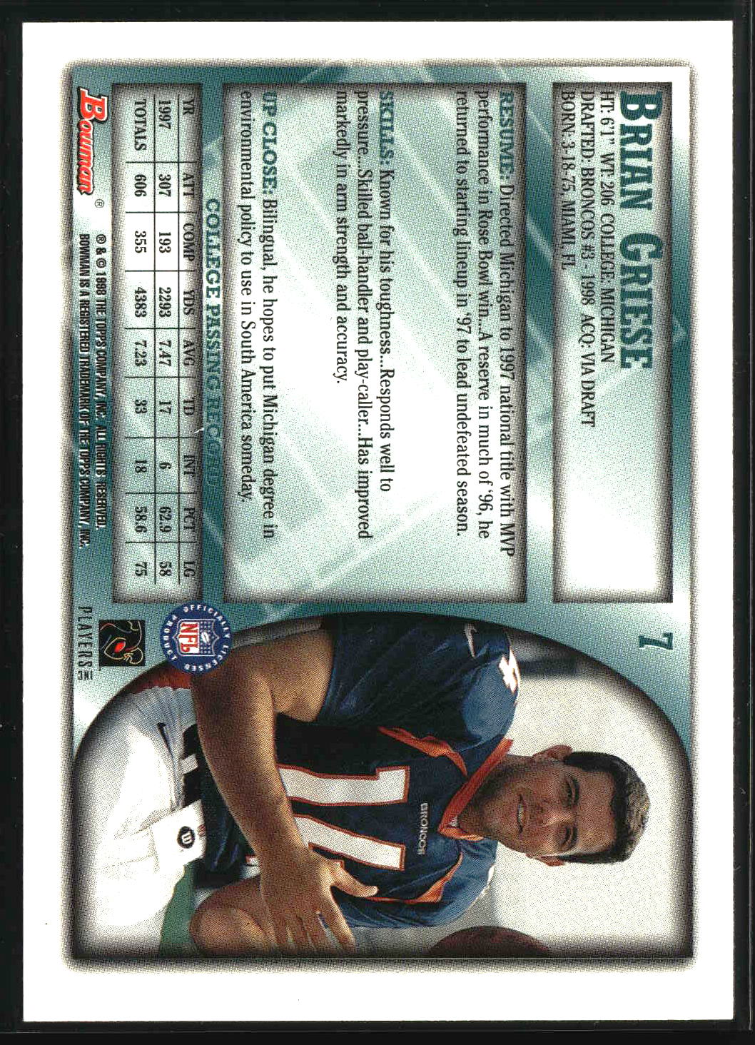 Brian Griese 1998 Bowman #7