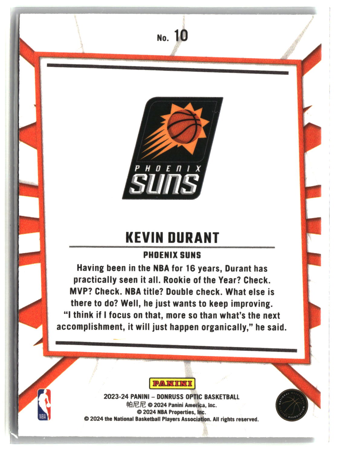 Kevin Durant 2023-24 Donruss Optic My House #10