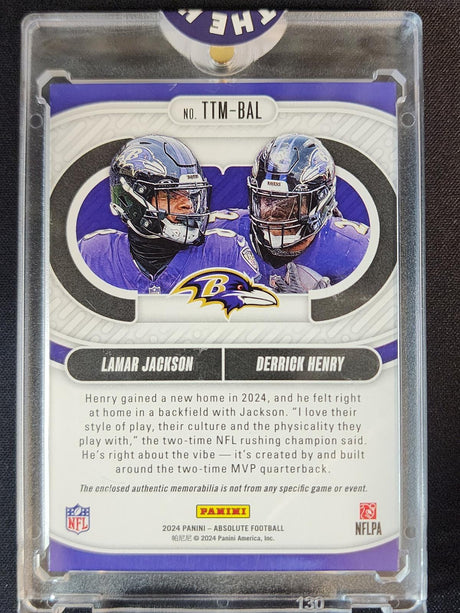 Lamar Jackson/Derrick Henry 2024 Absolute Team Tandem Materials Gold TTM-BAL /99