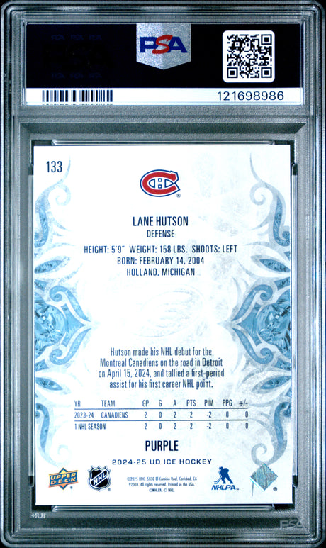 Lane Hutson 2024-25 Upper Deck Ice Purple #133 PSA 10