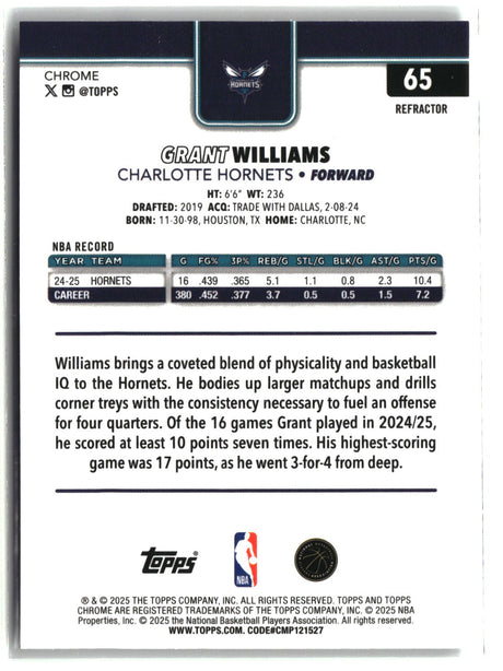 Grant Williams 2025-26 Topps Chrome Refractor #65