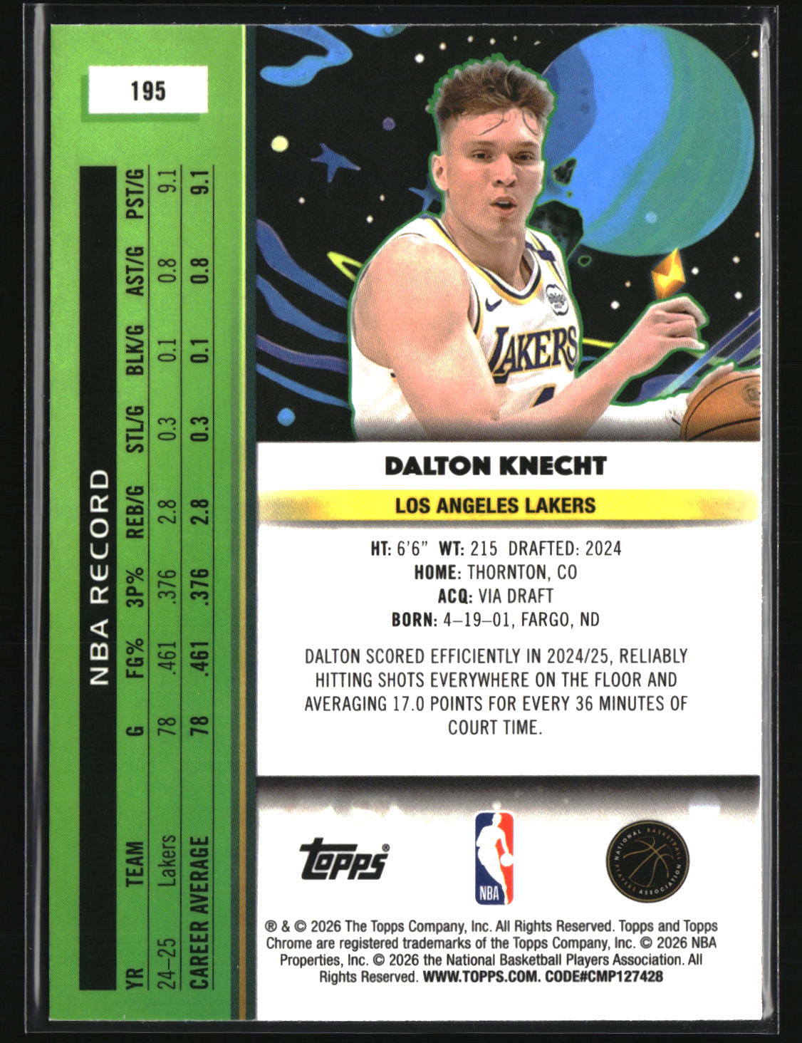 Dalton Knecht 2025-26 Topps Chrome Cosmic #195