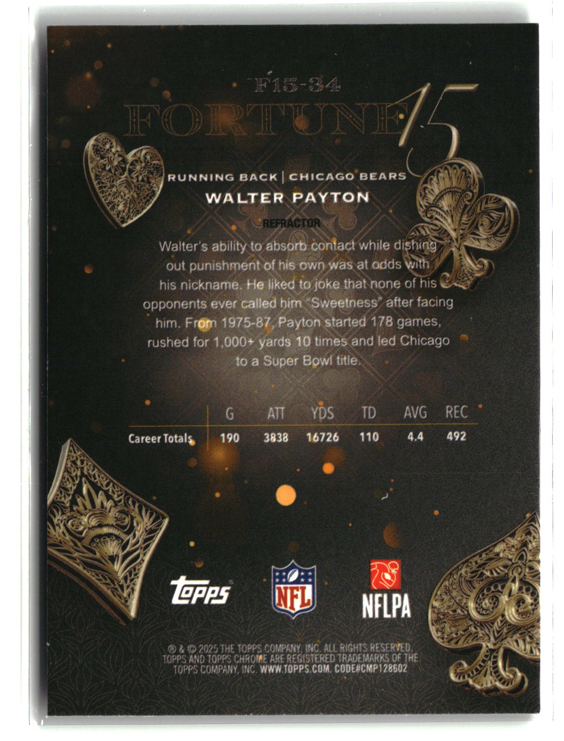 Walter Payton 2025 Topps Chrome Fortune 15 Refractor #F15-34