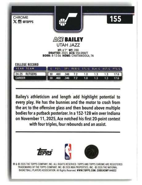 Ace Bailey 2025-26 Topps Chrome Update #155