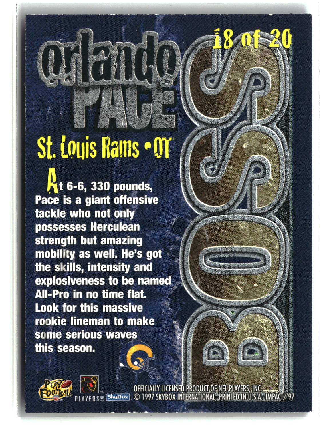 Orlando Pace 1997 SkyBox Impact Boss #18