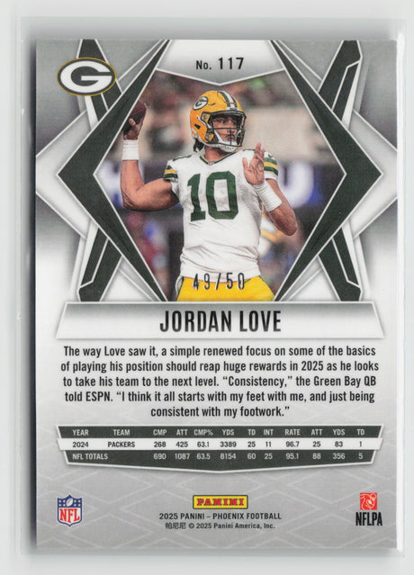 Jordan Love 2025 Panini Phoenix Bronze Winter Prizm #117 #/50